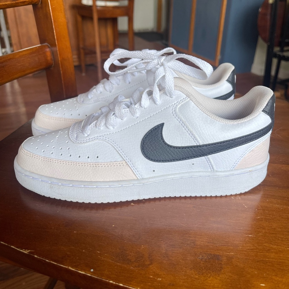 Nike White and Black “Court Vision” Low-Top Sneakers
